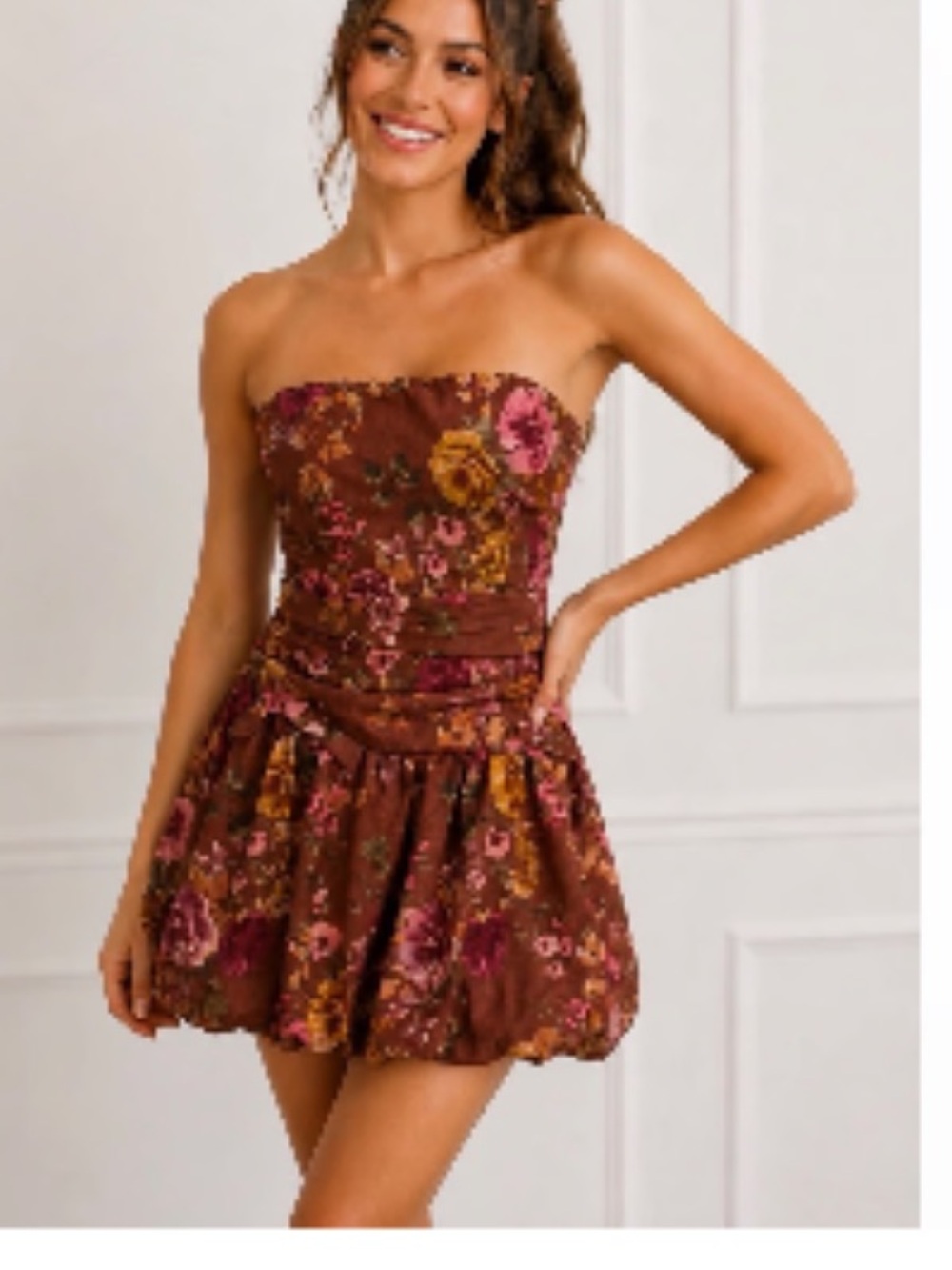 NWT Jessica Simpson Fall Floral Strapless Mini Bubble Dress Sz S